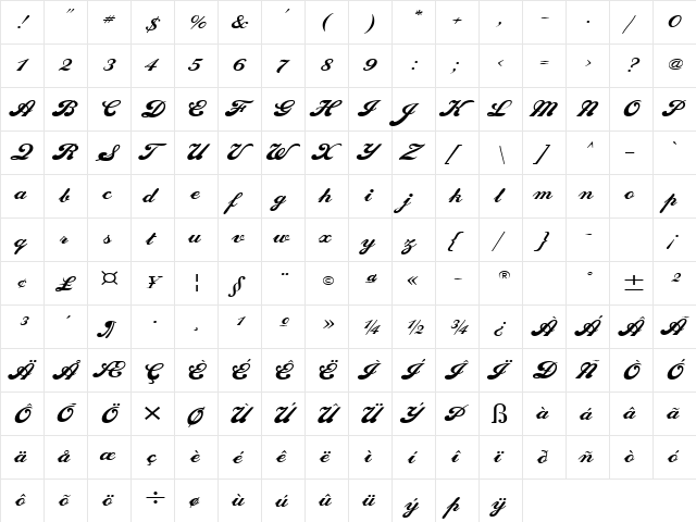 Sweden Wide Normal  glyph index