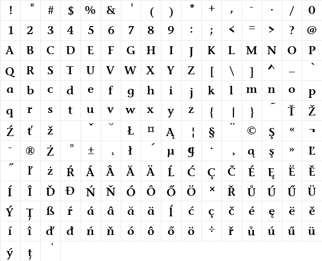 StoneInfItcTEESem Regular  glyph index
