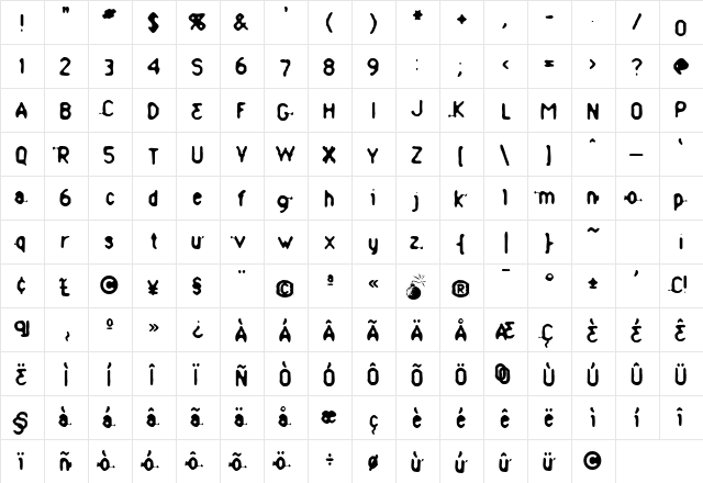 Ammonia Regular  glyph index
