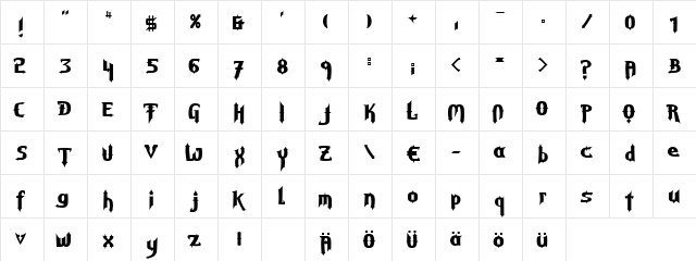 Grave Digger Regular  glyph index