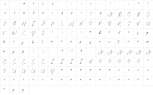 Theloved Regular  glyph index