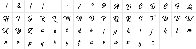 Hugtophia Regular  glyph index