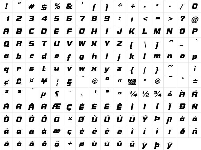 Bolster Italic  glyph index