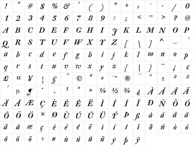 DTL Fleischmann Regular  glyph index