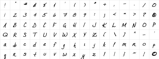 VTC JoeleneHand Italic  glyph index