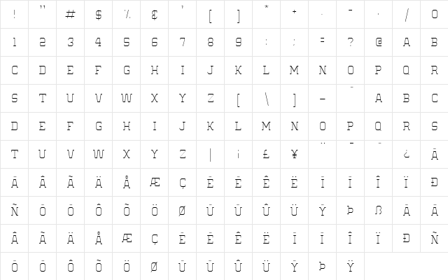 Old School United Hairline  glyph index