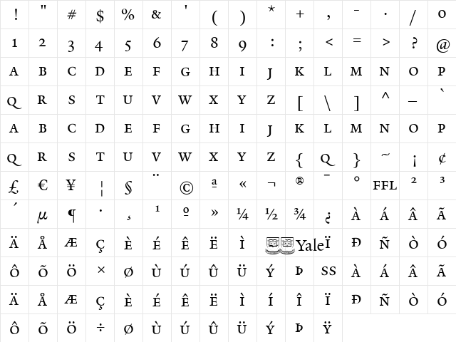 YaleWebSmallCap Regular  glyph index