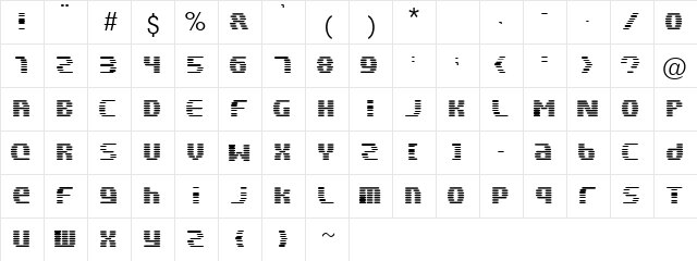LASERDIVER Regular  glyph index