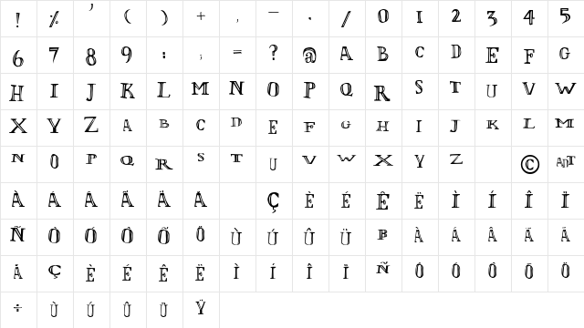 L'Olivier Irregular  glyph index