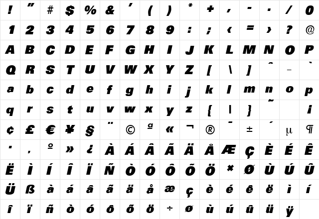 UltimateSerial-Heavy Italic  glyph index