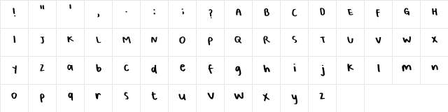 Bellas Handwriting Regular  glyph index