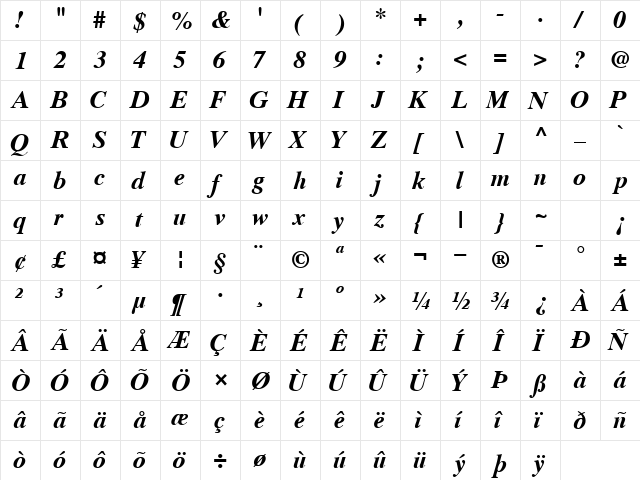 GrecoTenSSK BoldItalic  glyph index
