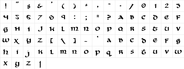 LHF Seranoa Regular  glyph index
