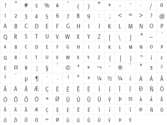 Formata Light Condensed SC  glyph index