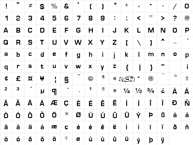 Eurose Regular  glyph index