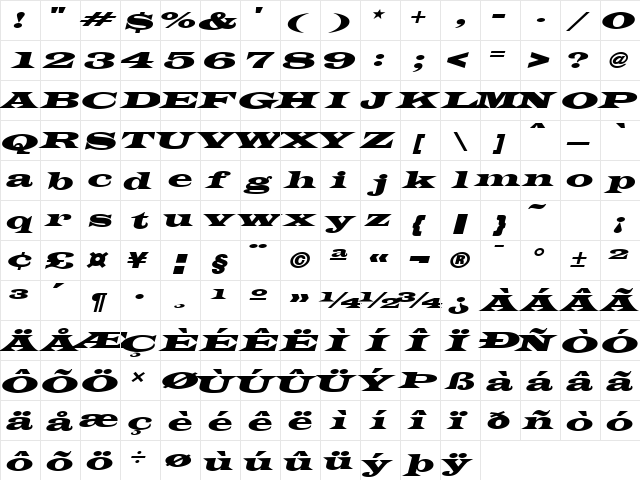 TransverseExpandedSSK Italic  glyph index