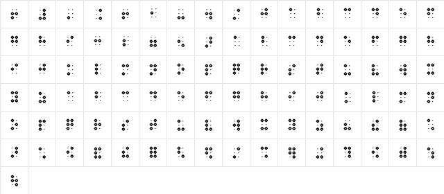 Braillenum Hollow Bold  glyph index