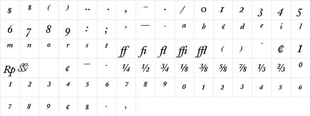 Caslon Pro SSi Semi Bold Italic  glyph index