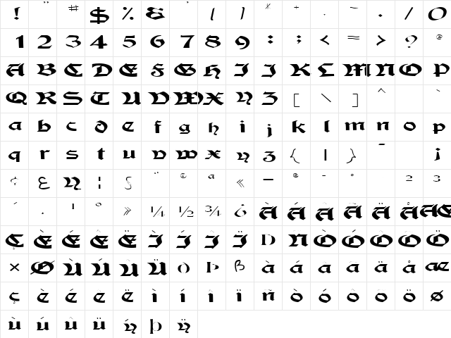 TampicoSSK Regular  glyph index