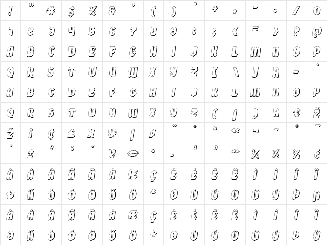 Xmas Xpress 3D Italic Italic  glyph index