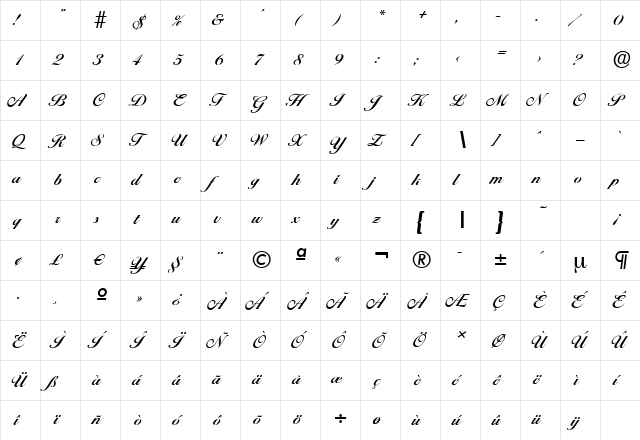 BallantinesSerial Bold  glyph index