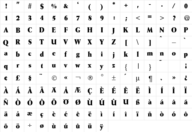 WeinAntikConDB Bold  glyph index