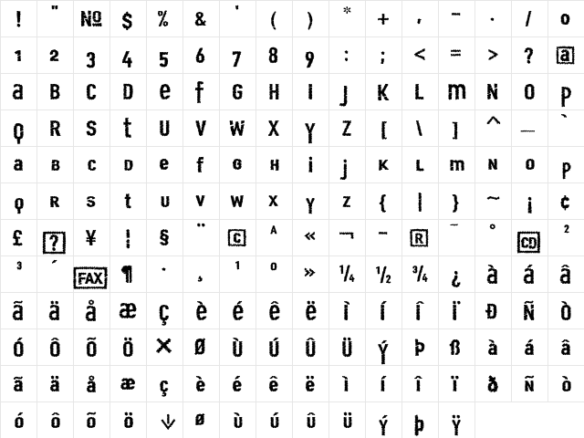 Scribble Regular  glyph index