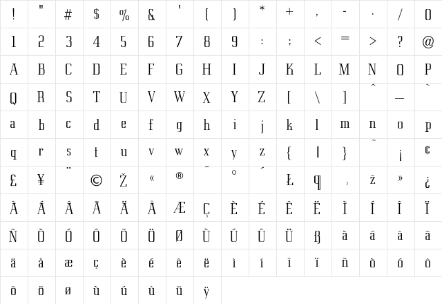 EdenLight Regular  glyph index