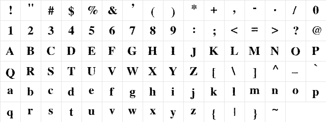 Grunge Multpl Bold Regular  glyph index