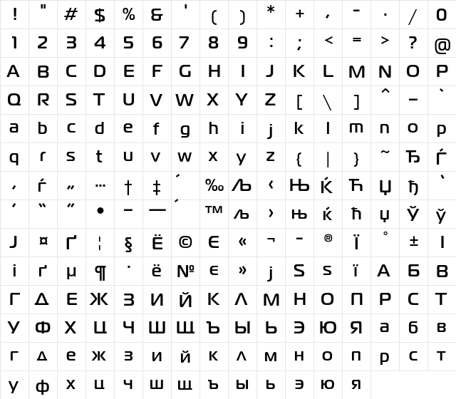 MagistralC Regular  glyph index