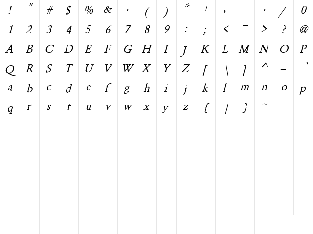 Ummama 9 Italic  glyph index