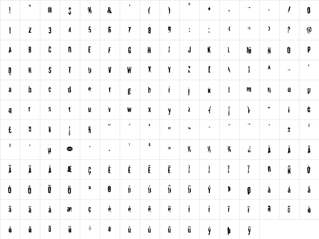 Quarrystone Condensed Condensed  glyph index