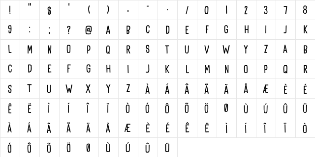 Goodie Bag DEMO Regular  glyph index