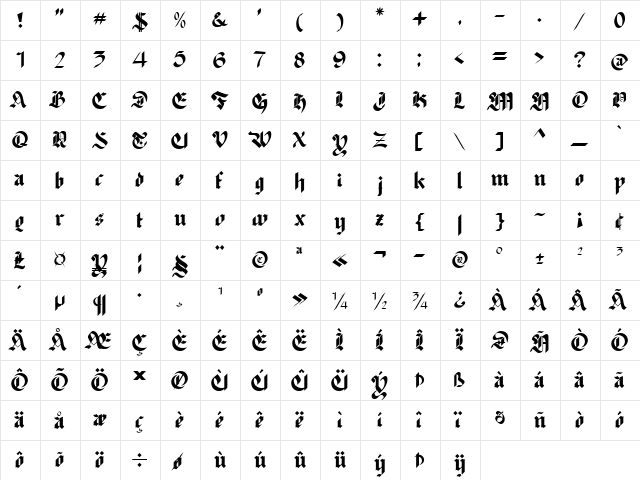 Redro Regular  glyph index