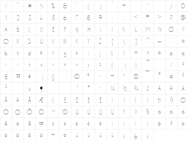 Washington Becker Ext Light Regular  glyph index