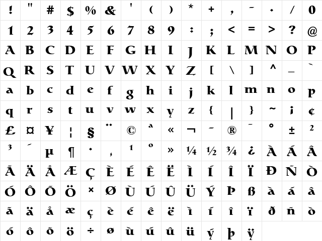 Catull Bold  glyph index