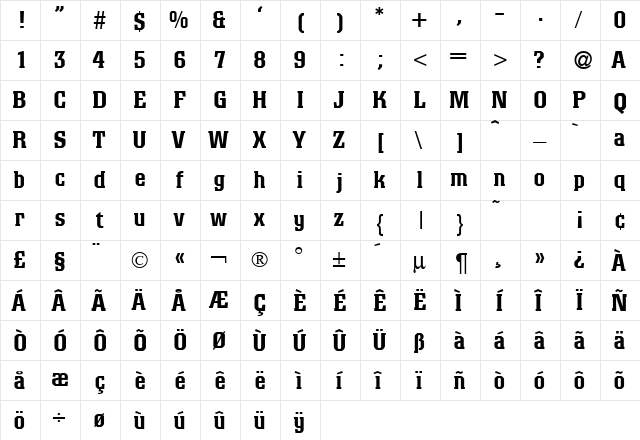 ColinoBlackDB Normal  glyph index