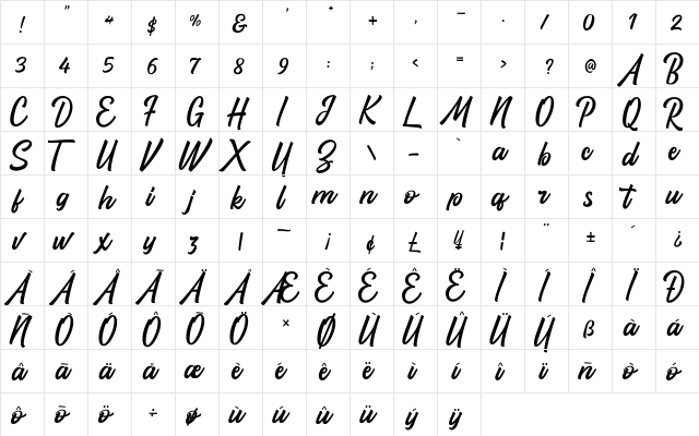 Santun Adab Regular  glyph index