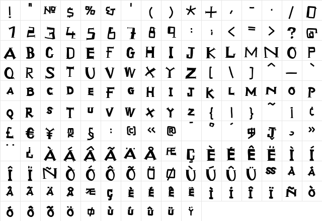 ScrapTiqua Regular  glyph index