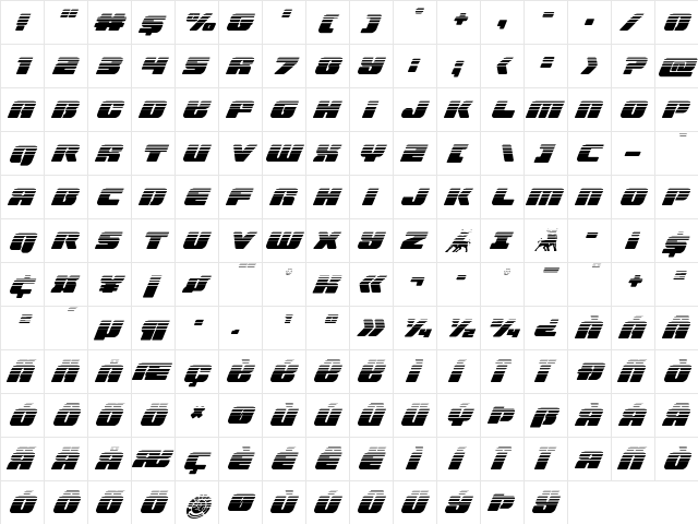 Capricus Halftone Regular  glyph index