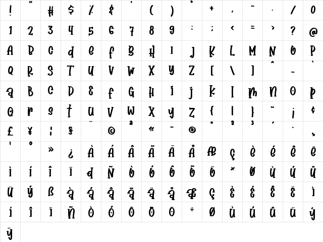 Spring Whisper Regular  glyph index