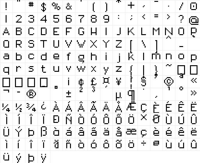 01Titanix8 Bold  glyph index