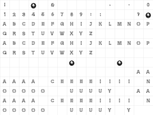 Renderland Regular  glyph index