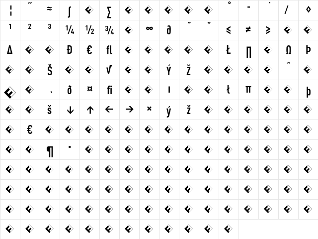 DINCond-BoldExpert Regular  glyph index