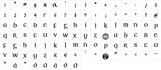 IrishUncialfabeta-Bold Regular  glyph index