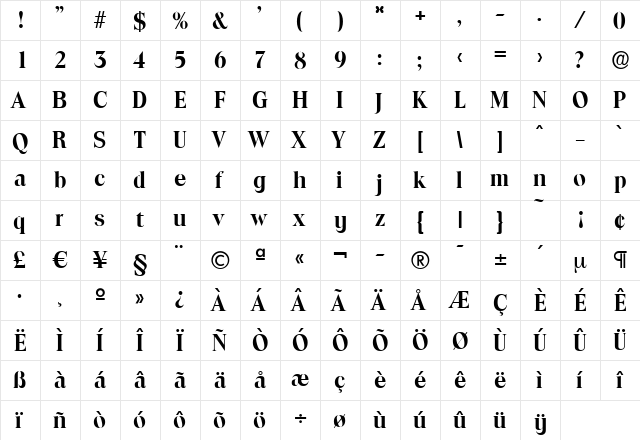 RalphBecker Bold  glyph index