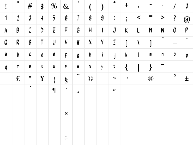 Worflat Bold  glyph index