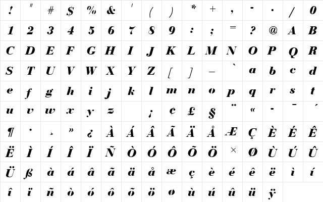 BauerBodDBolItaRo1 Regular  glyph index