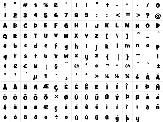 GrilledCheese BTN Toasted Regular  glyph index