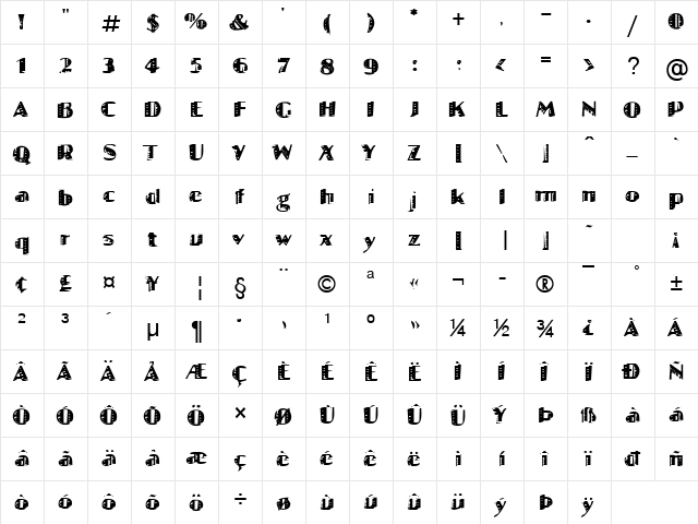 Jattzzz Becker Normal  glyph index